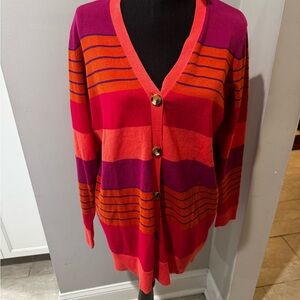 Liz Claiborne Pink and Orange Striped Cardigan